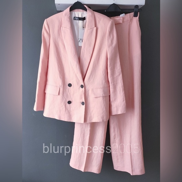 ZARA LINEN MENSWEAR STYLE BLAZER SZ M & LINEN PANTS PINK SZ L - Picture 12 of 16
